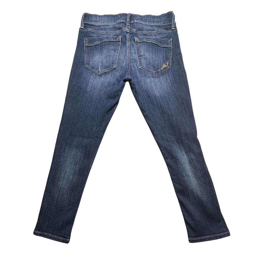 Express Jeans Womens 4 Blue Cropped Legging Mid Rise Distressed‎ Stretch Denim
